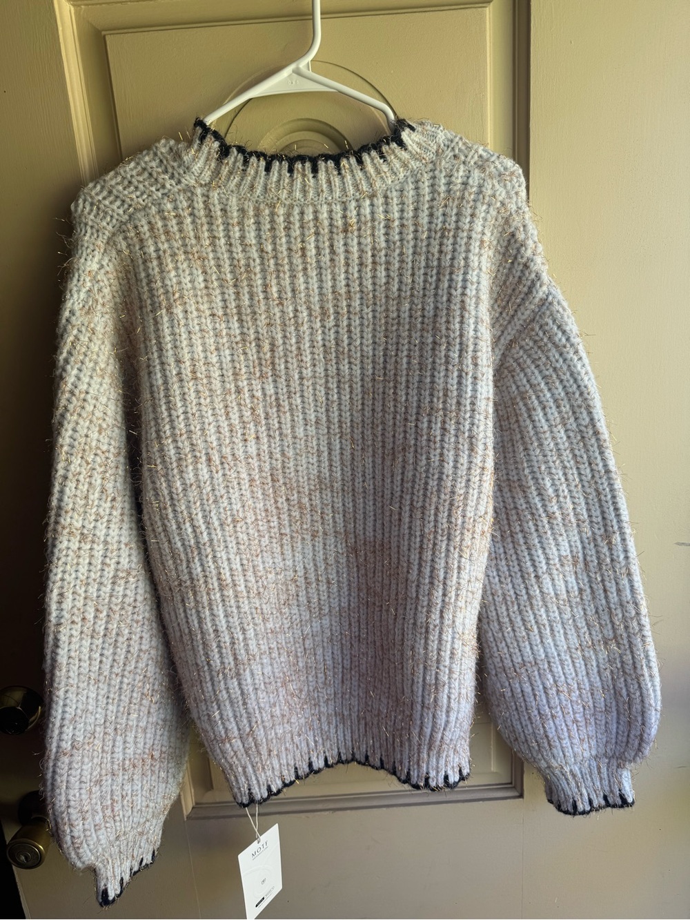Cozy Ivory Rib-Knit Women's Sweater with Black Trim - Picture 2 of 2
